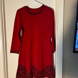 Chic Red Long Sleeve Dress with Black Detailing